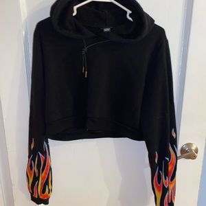 Cropped Sweatshirt with Flame sleeves
